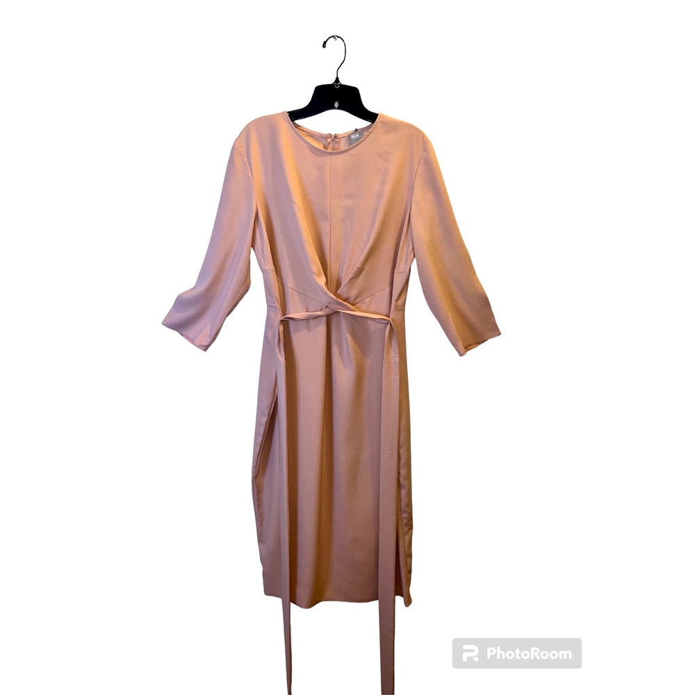 ASOS DESIGN tie wrap around midi dress in light pink